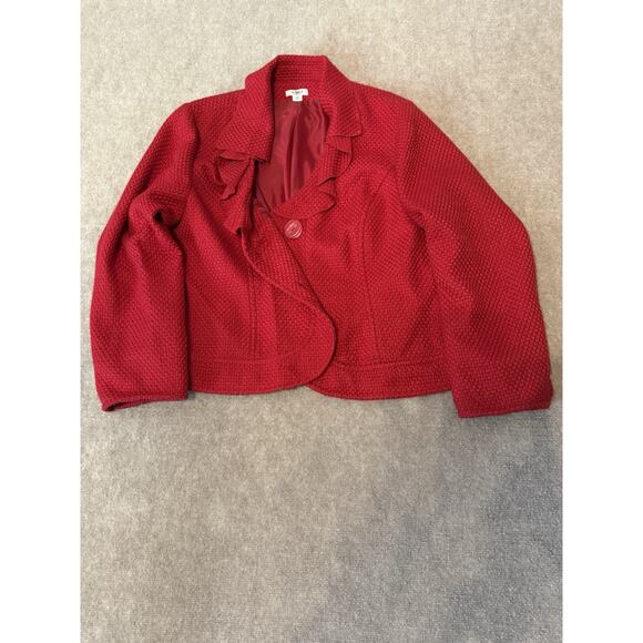 Cato Women Size 24W Red Waffle Weave Ruffle Collared Jacket Lined Professional - Picture 1 of 7